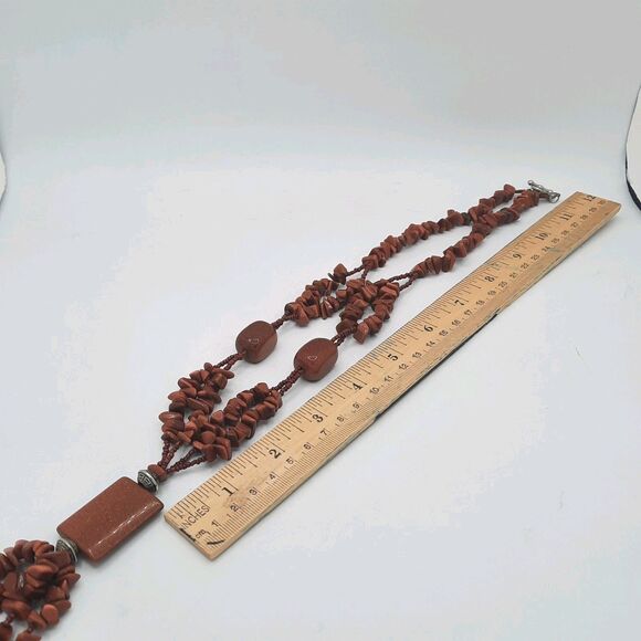 Copper MultiStrand Goldstone Rectangle Pendant Tassel Cluster Statement Necklace - Picture 5 of 5